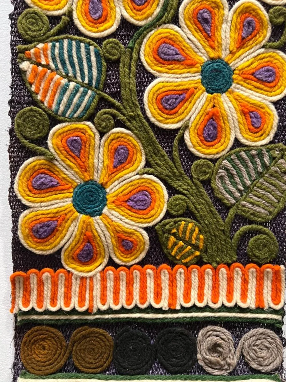Large Vintage 70s Mexican Huichol Yarn Art Wall Hanging 58